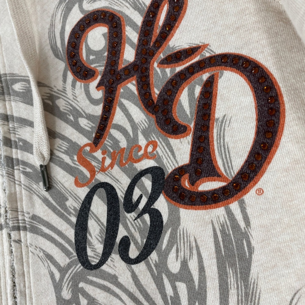Harley Davidson Hoodie Womens XL Cream Vintage Y2K Rhinestone Biker Scroll - Picture 5 of 10